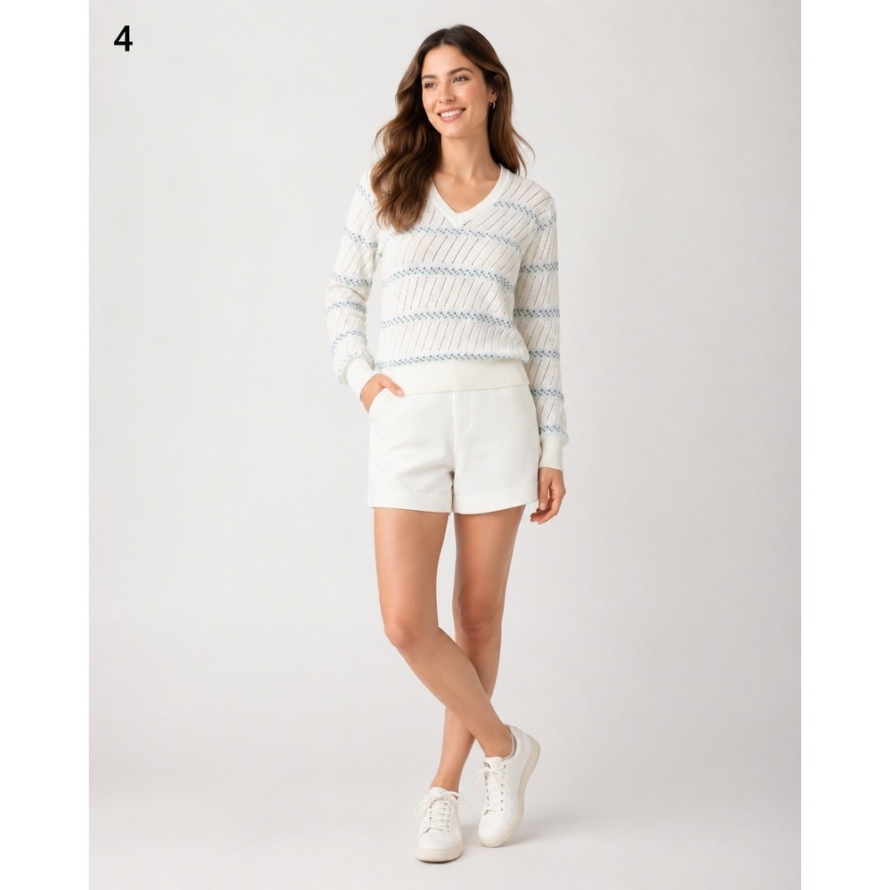 Vintage 80s Mister Noah Dainty Sweater XS‎ White Acrylic Drop Knit V-Neck